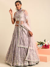 Load image into Gallery viewer, Mauve Pure Georgette Sequins with heavy Zarkan embroidery Semi-Stitched Lehenga choli &amp; Dupatta Clothsvilla