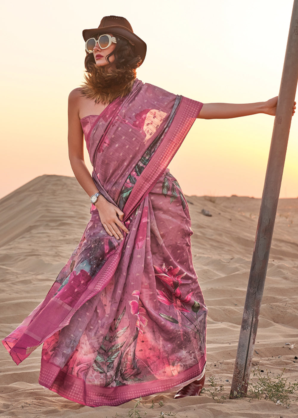 Mauve Purple Elegant Blended Linen Silk Saree – Breathable & Stylish for All Seasons Clothsvilla Main image