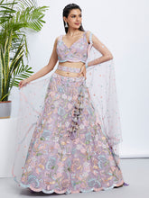 Load image into Gallery viewer, Mauve Sequinned Lehenga Choli &amp; Dupatta Set - Semi-Stitched ClothsVilla