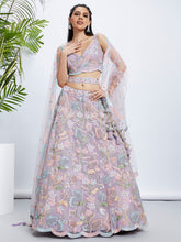 Load image into Gallery viewer, Mauve Sequinned Lehenga Choli &amp; Dupatta Set - Semi-Stitched ClothsVilla