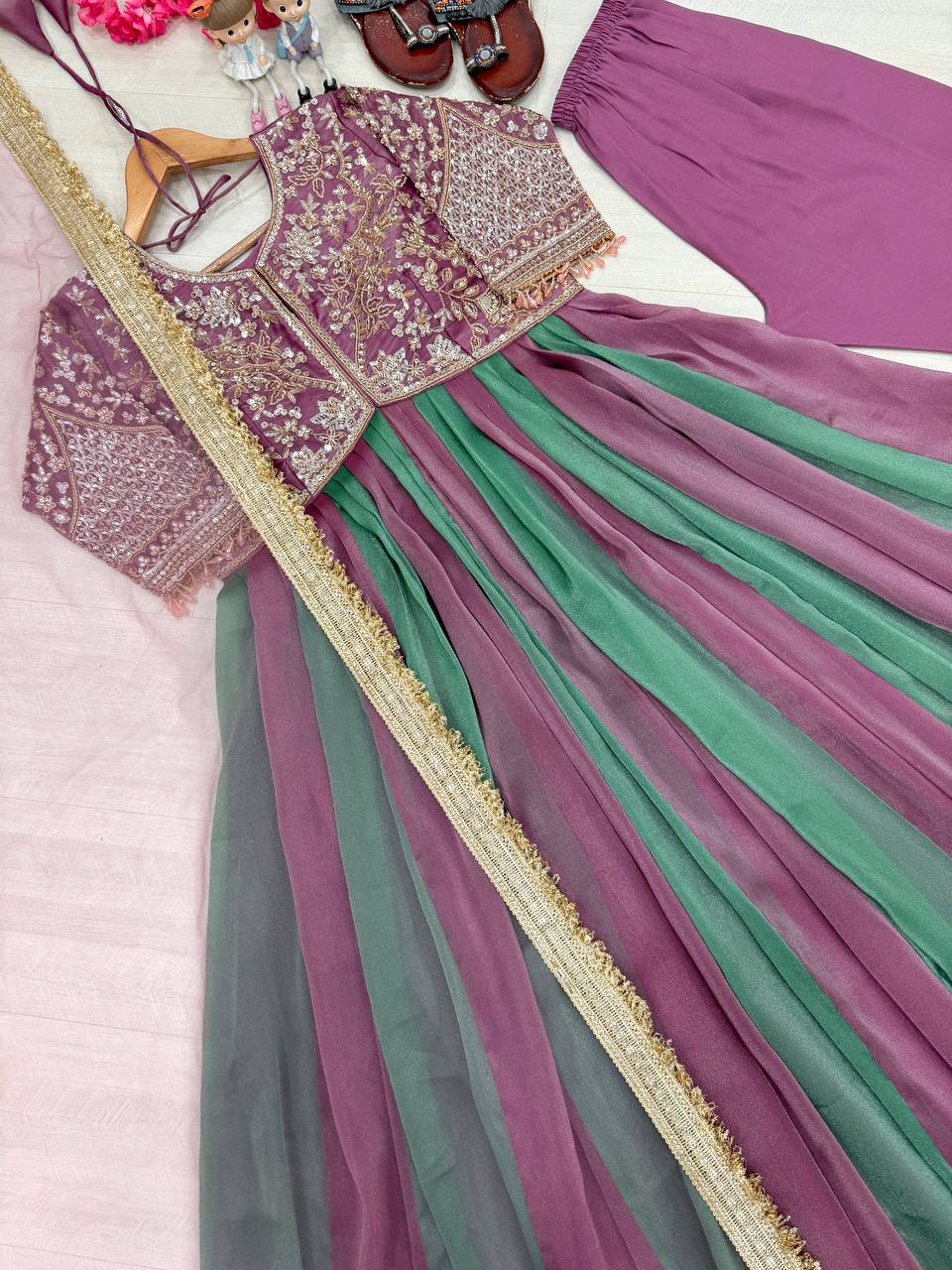 Mauve Silk Beads Work Gown Set ClothsVilla