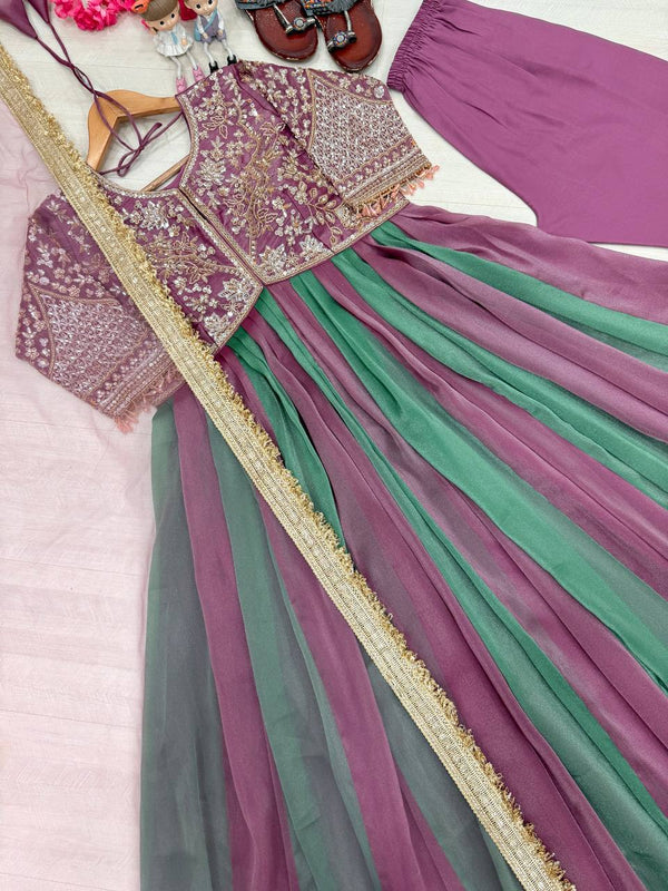 Mauve Silk Beads Work Gown Set ClothsVilla