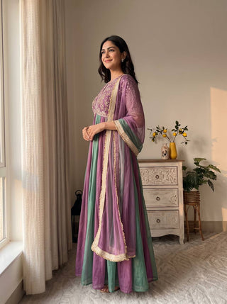 Mauve Silk Beads Work Gown Set ClothsVilla