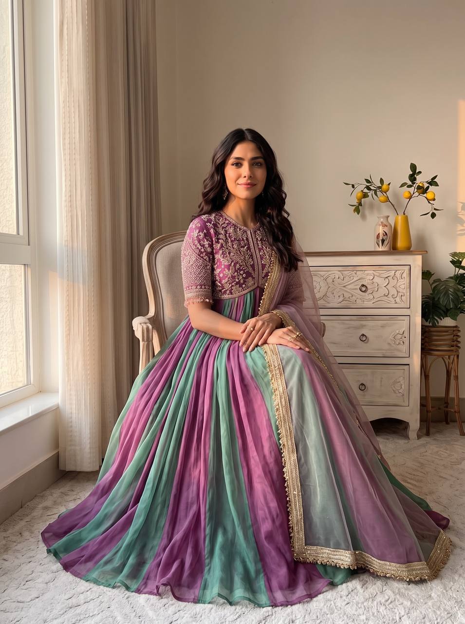 Mauve Silk Beads Work Gown Set ClothsVilla