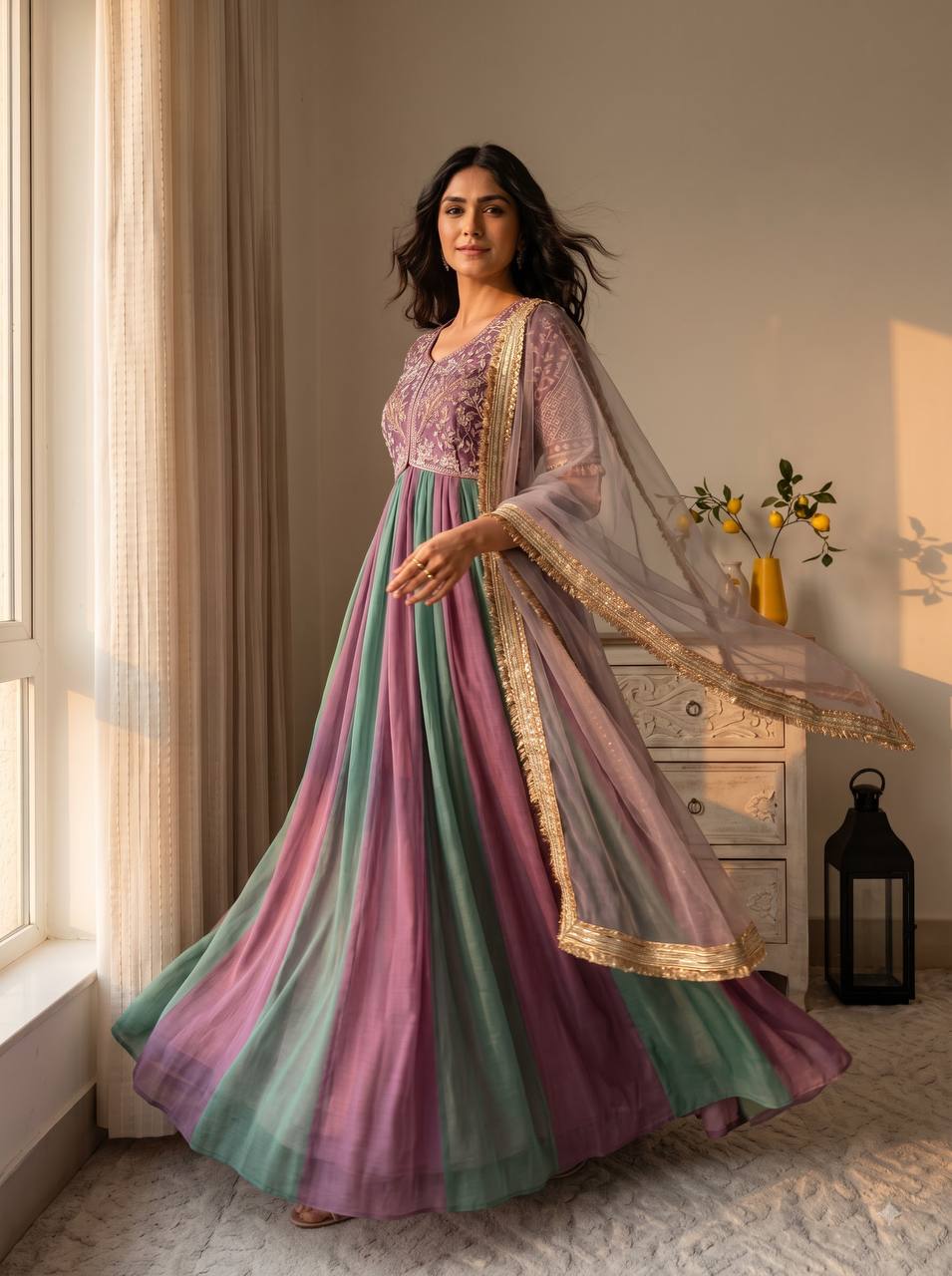 Mauve Silk Beads Work Gown Set ClothsVilla