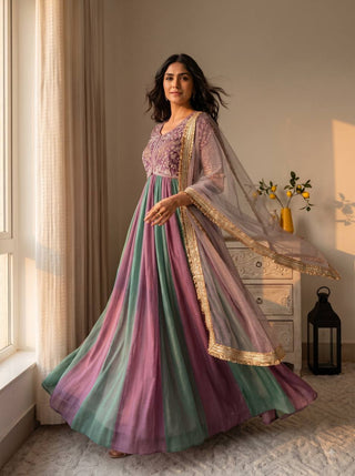 Mauve Silk Beads Work Gown Set ClothsVilla