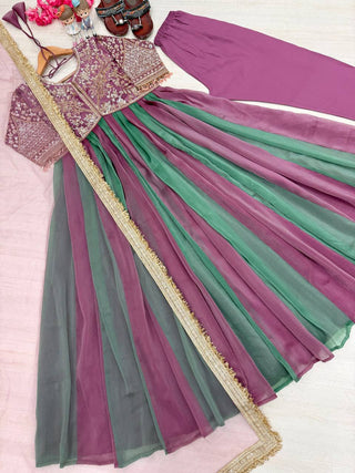Mauve Silk Beads Work Gown Set ClothsVilla