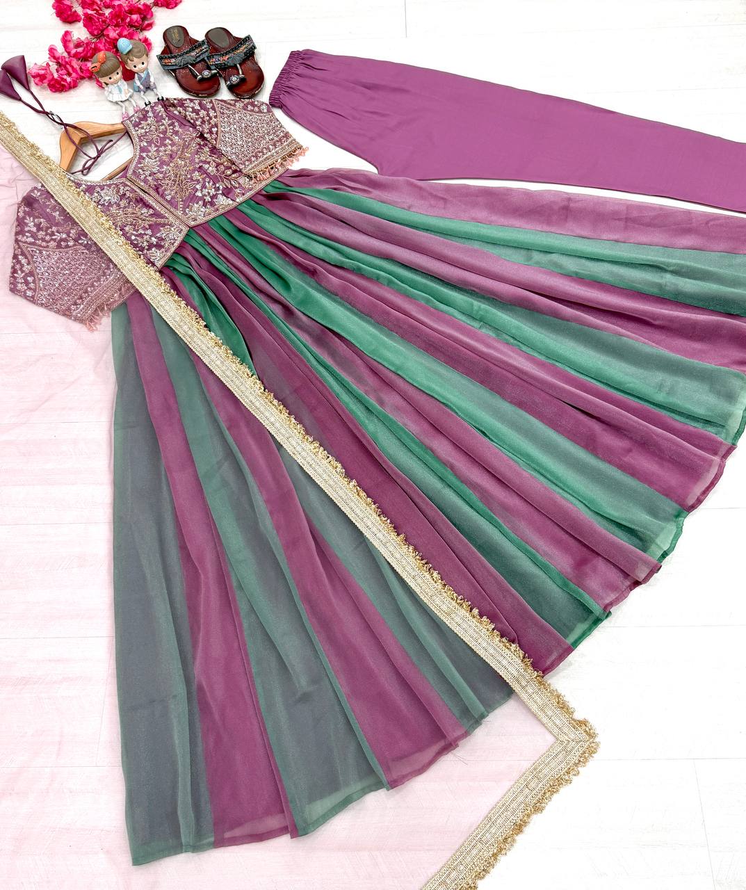 Mauve Silk Beads Work Gown Set ClothsVilla