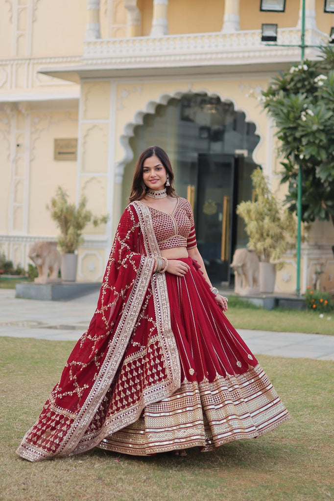 Maxican Red Embroidered Lehenga Choli ClothsVilla