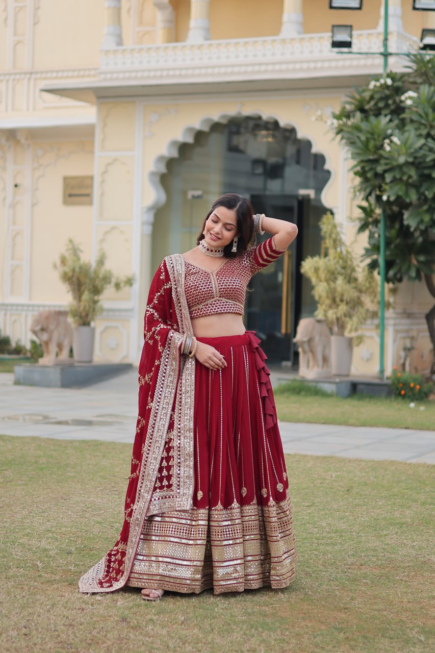 Maxican Red Embroidered Lehenga Choli ClothsVilla