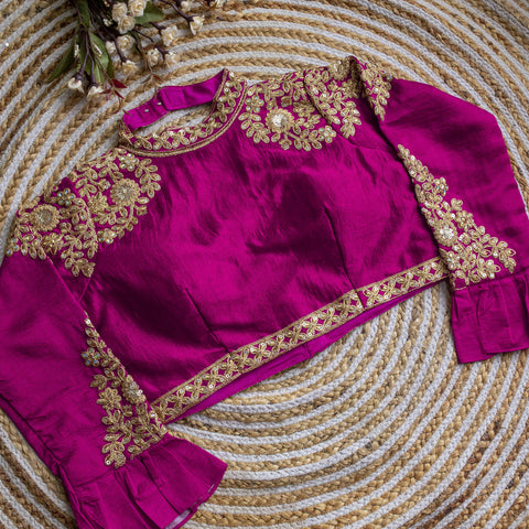 Meganta Golden Sequence Embroidered Blouse in glossy silk ClothsVilla Main image