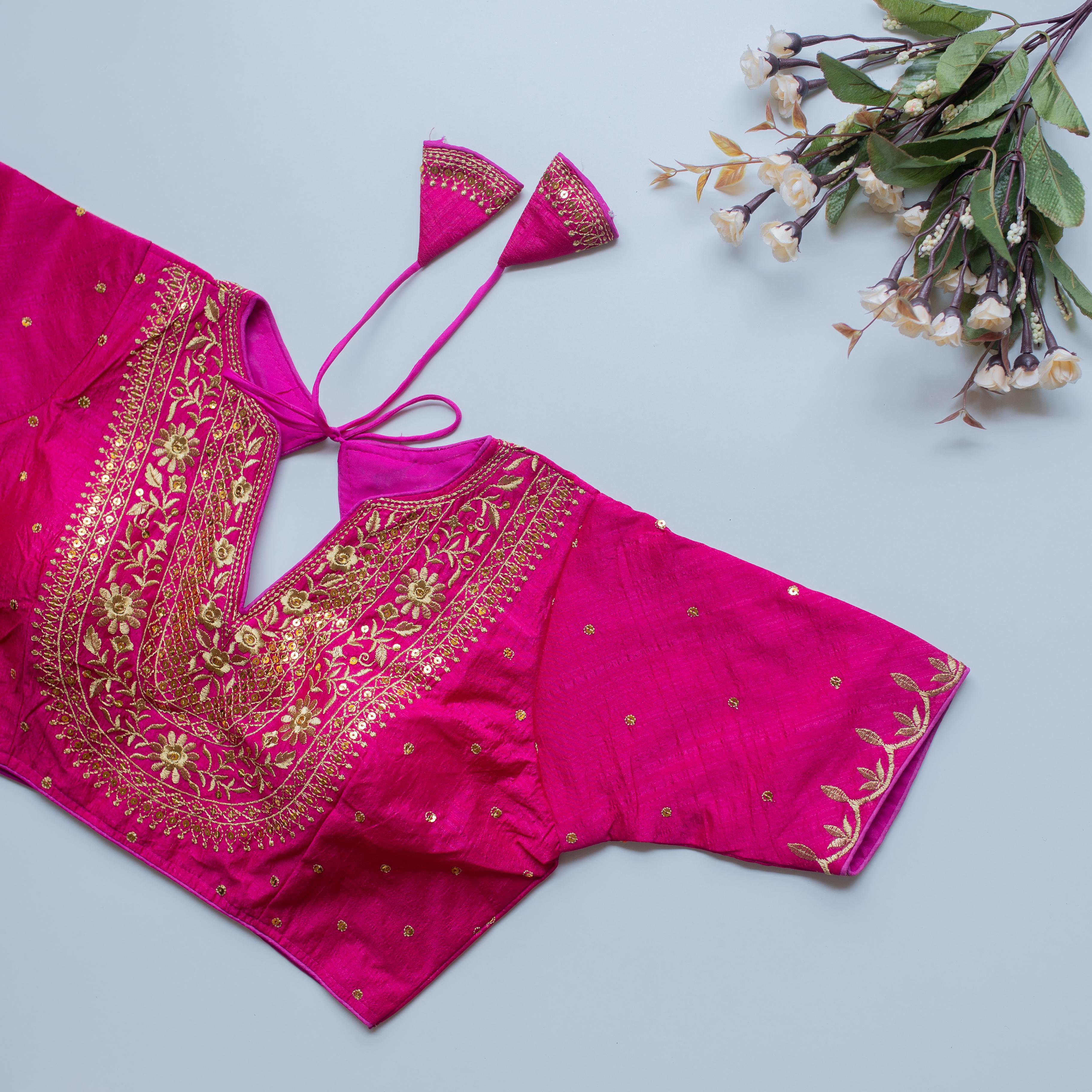 Meganta Olive Silk Blouse with Golden Embroidery and Sequence Accents ClothsVilla Main image