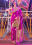 Megenta Floral Printed Banarasi Silk Saree with Zari Woven Pallu ClothsVilla