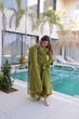 Load image into Gallery viewer, Mehendi Chanderi Mirror Lace Kurti Pant Set ClothsVilla