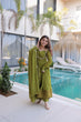 Load image into Gallery viewer, Mehendi Chanderi Mirror Lace Kurti Pant Set ClothsVilla