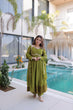 Load image into Gallery viewer, Mehendi Chanderi Mirror Lace Kurti Pant Set ClothsVilla