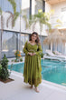 Load image into Gallery viewer, Mehendi Chanderi Mirror Lace Kurti Pant Set ClothsVilla
