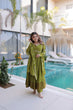 Load image into Gallery viewer, Mehendi Chanderi Mirror Lace Kurti Pant Set ClothsVilla