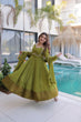Load image into Gallery viewer, Mehendi Chanderi Mirror Lace Kurti Pant Set ClothsVilla