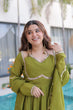 Load image into Gallery viewer, Mehendi Chanderi Mirror Lace Kurti Pant Set ClothsVilla