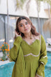 Load image into Gallery viewer, Mehendi Chanderi Mirror Lace Kurti Pant Set ClothsVilla
