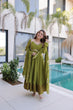 Load image into Gallery viewer, Mehendi Chanderi Mirror Lace Kurti Pant Set ClothsVilla
