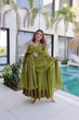 Load image into Gallery viewer, Mehendi Chanderi Mirror Lace Kurti Pant Set ClothsVilla
