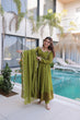 Load image into Gallery viewer, Mehendi Chanderi Mirror Lace Kurti Pant Set ClothsVilla