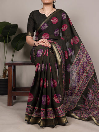 Mehendi Chanderi Printed Saree ClothsVilla
