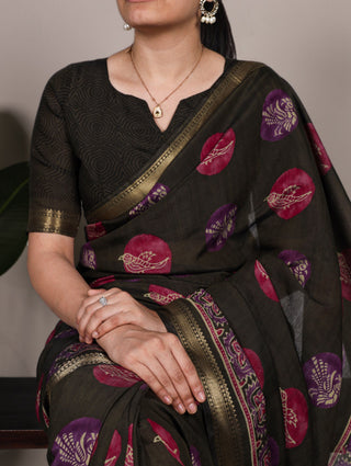 Mehendi Chanderi Printed Saree ClothsVilla