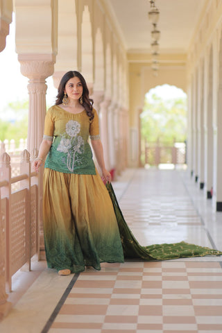 Mehendi Chinnon Print Kurti Set with Rich Beads Embroidery & Tebby Silk Dupatta – 3-Piece Ethnic Wear for Women ClothsVilla