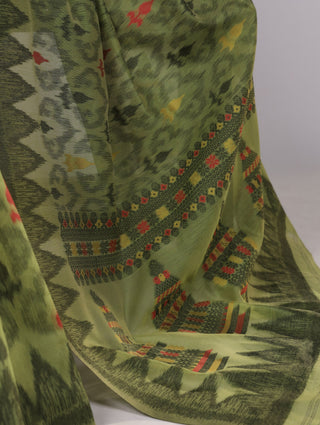 Mehendi Classic Poly Cotton Saree with Intricate Thread Weaving Work – Lightweight Everyday & Occasion Wear Unstitched Blouse Included ClothsVilla