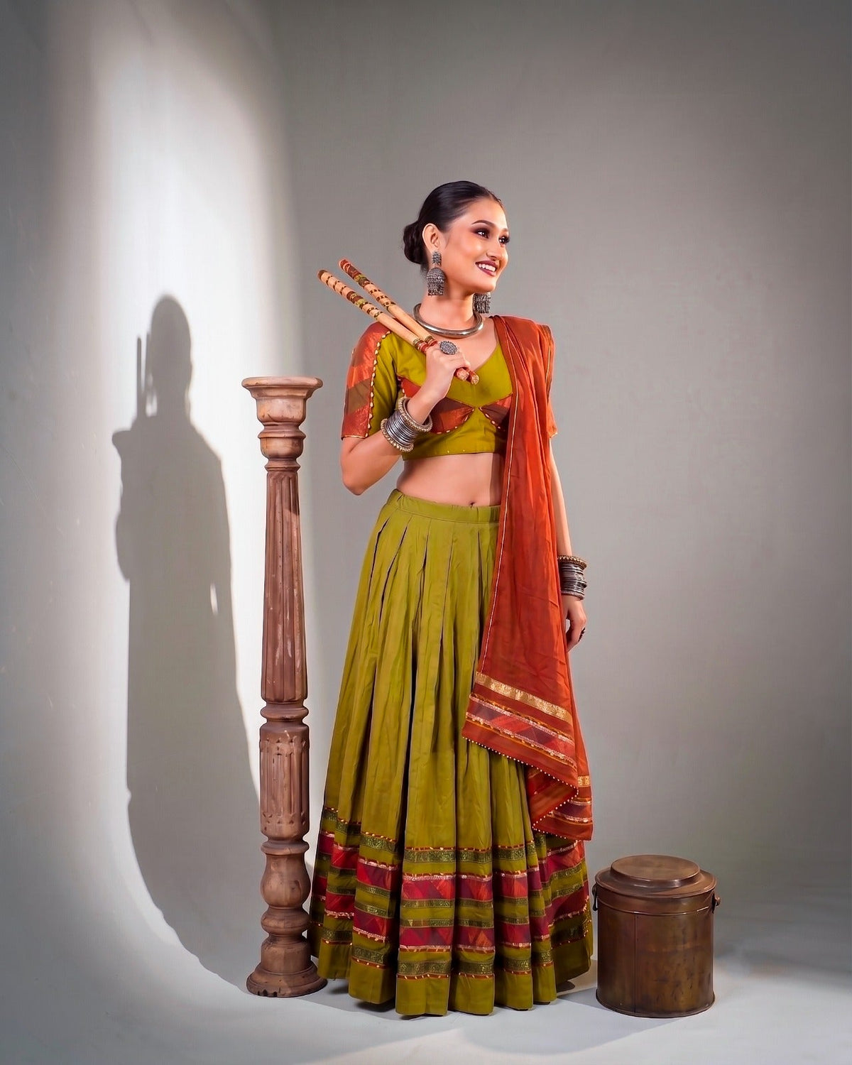 Mehendi Cotton Lehenga Choli Set ClothsVilla