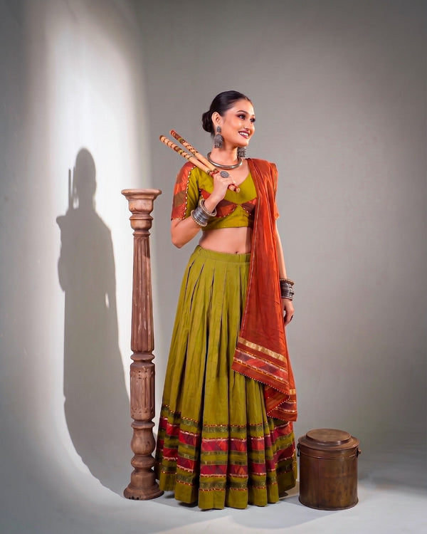 Mehendi Cotton Lehenga Choli Set ClothsVilla