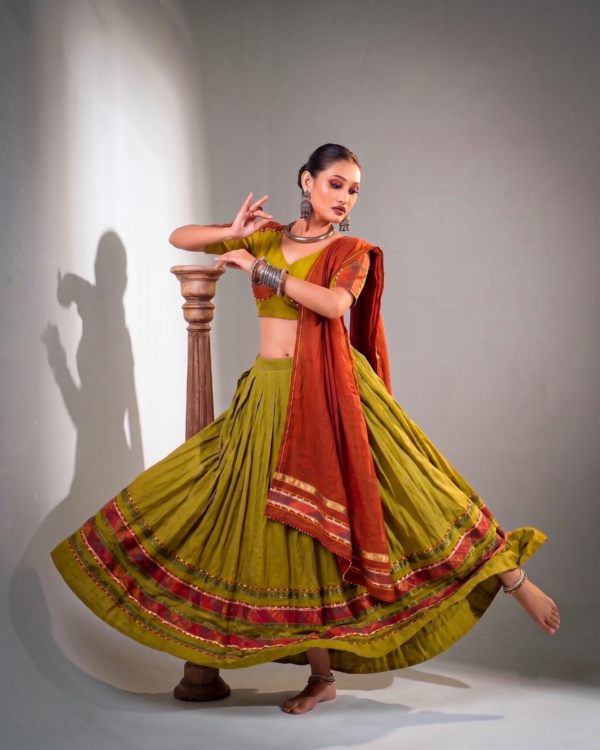 Mehendi Cotton Lehenga Choli Set ClothsVilla