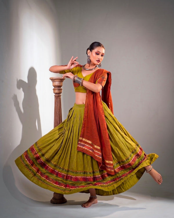 Mehendi Cotton Lehenga Choli Set ClothsVilla