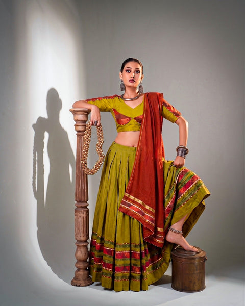 Mehendi Cotton Lehenga Choli Set ClothsVilla Main image