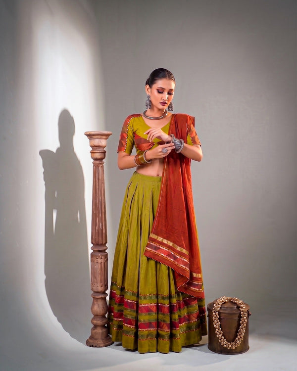Mehendi Cotton Lehenga Choli Set ClothsVilla
