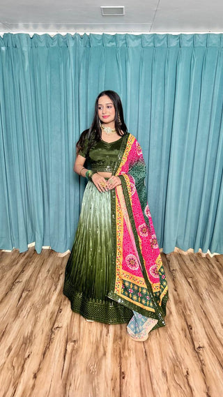 Mehendi Cultural Grace – Elegant Chinon Silk Lehenga Set ClothsVilla