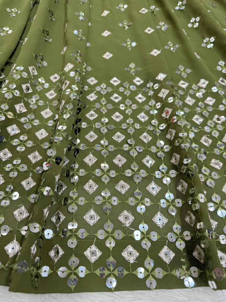 Mehendi Designer Faux Georgette Semi-Stitched Lehenga Set with 9mm Sequin Embroidery & Cutwork Dupatta Clothsvilla