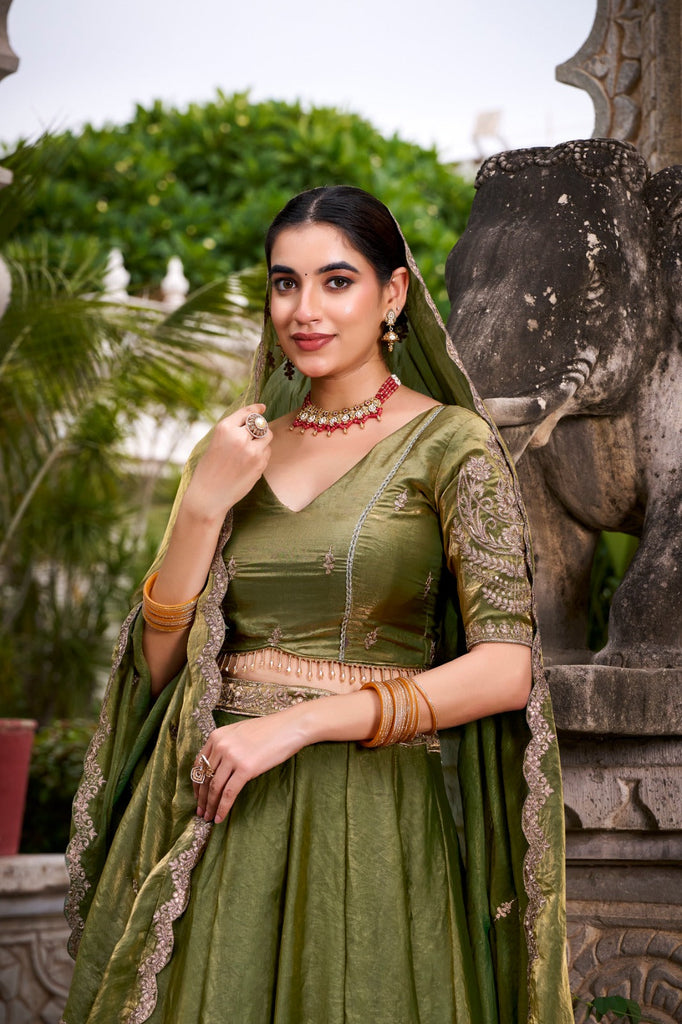 Mehendi Designer Fendi Lehenga Choli Set with Sequins & Thread Embroidery  Heavy Flair Stitched Lehenga with Dupatta ClothsVilla