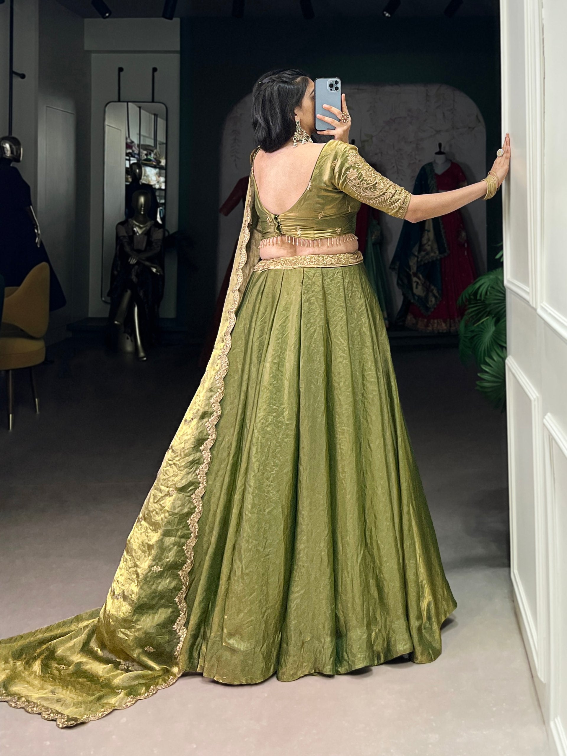 Mehendi Designer Fendi Lehenga Choli Set with Sequins & Thread Embroidery  Heavy Flair Stitched Lehenga with Dupatta ClothsVilla