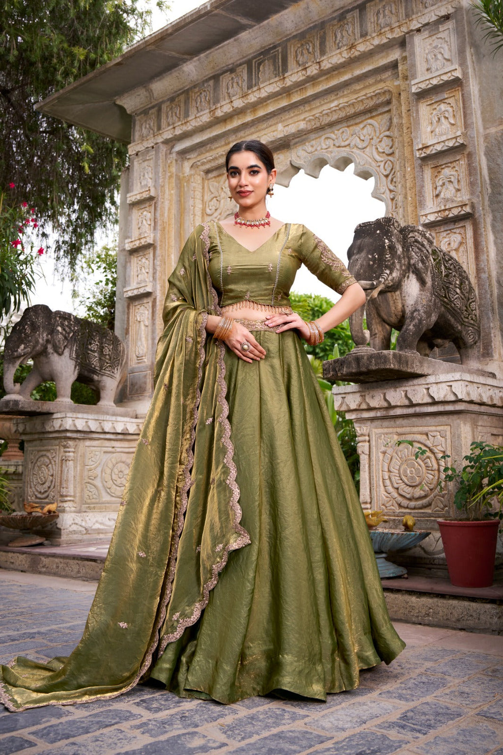 Mehendi Designer Fendi Lehenga Choli Set with Sequins & Thread Embroidery  Heavy Flair Stitched Lehenga with Dupatta ClothsVilla