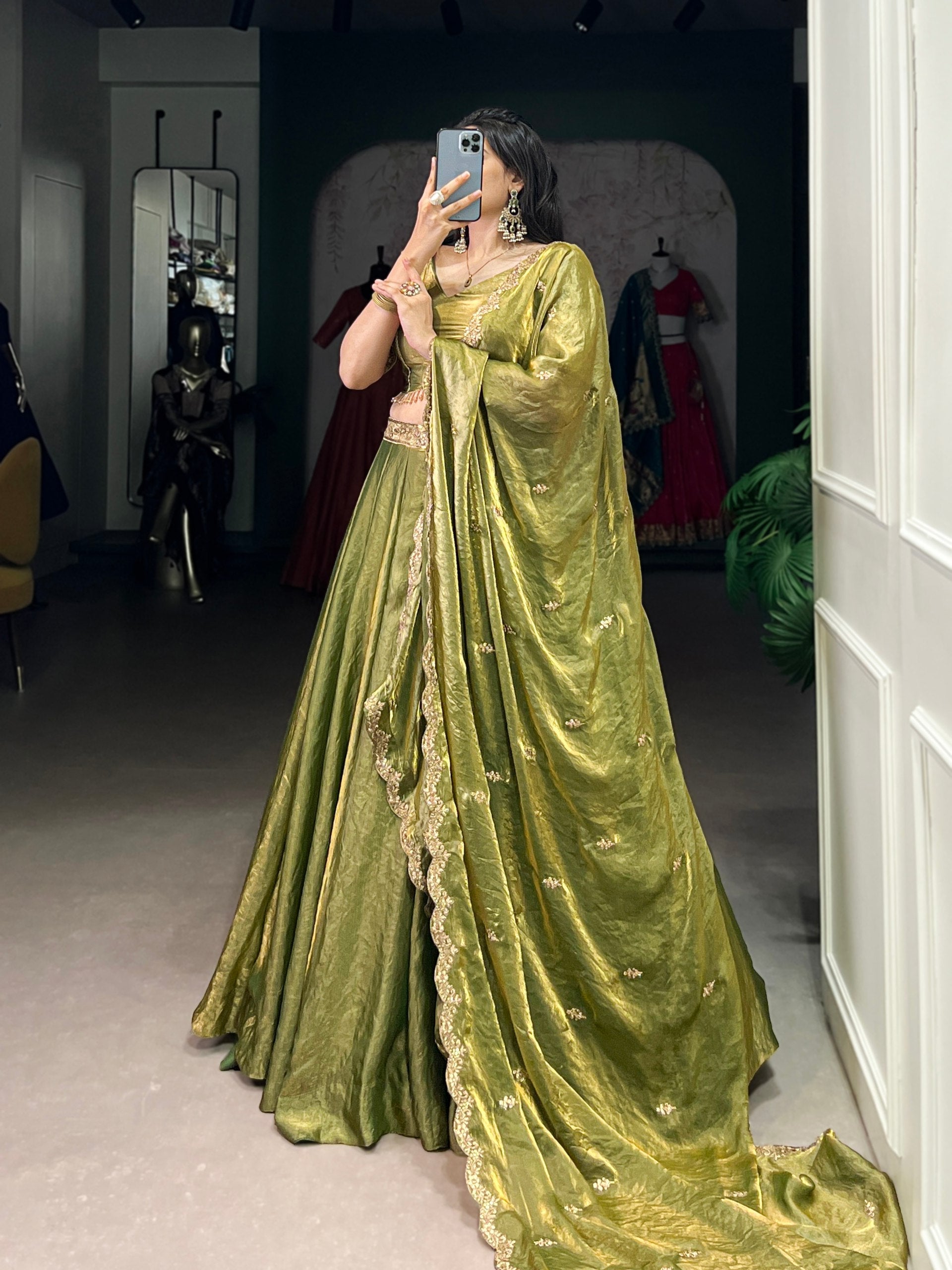 Mehendi Designer Fendi Lehenga Choli Set with Sequins & Thread Embroidery  Heavy Flair Stitched Lehenga with Dupatta ClothsVilla