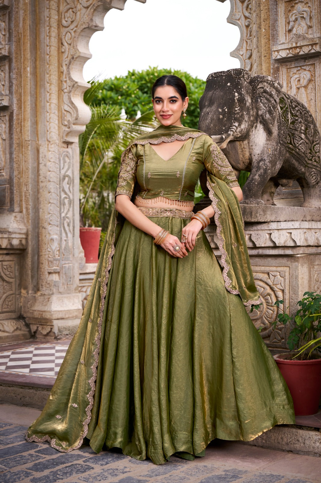 Mehendi Designer Fendi Lehenga Choli Set with Sequins & Thread Embroidery  Heavy Flair Stitched Lehenga with Dupatta ClothsVilla Main image
