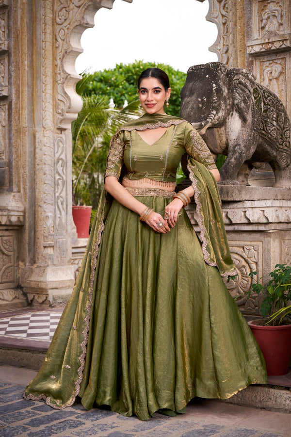 Mehendi Designer Fendi Lehenga Choli Set with Sequins & Thread Embroidery  Heavy Flair Stitched Lehenga with Dupatta ClothsVilla