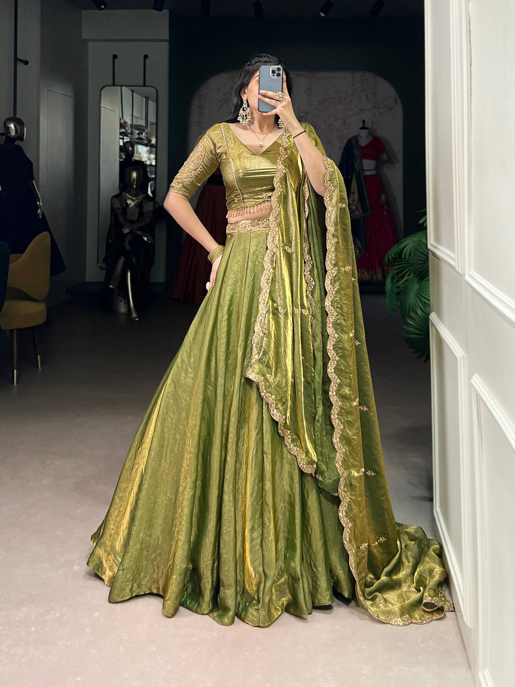 Mehendi Designer Fendi Lehenga Choli Set with Sequins & Thread Embroidery  Heavy Flair Stitched Lehenga with Dupatta ClothsVilla
