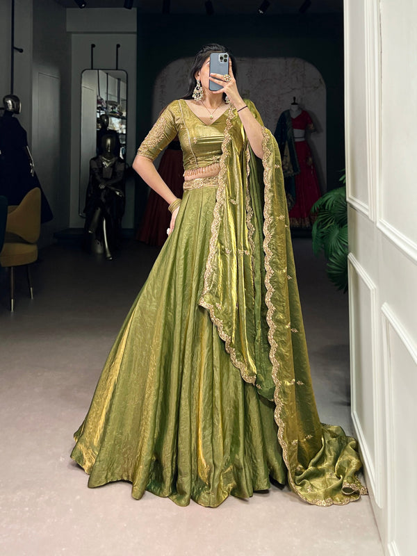 Mehendi Designer Fendi Lehenga Choli Set with Sequins & Thread Embroidery  Heavy Flair Stitched Lehenga with Dupatta ClothsVilla