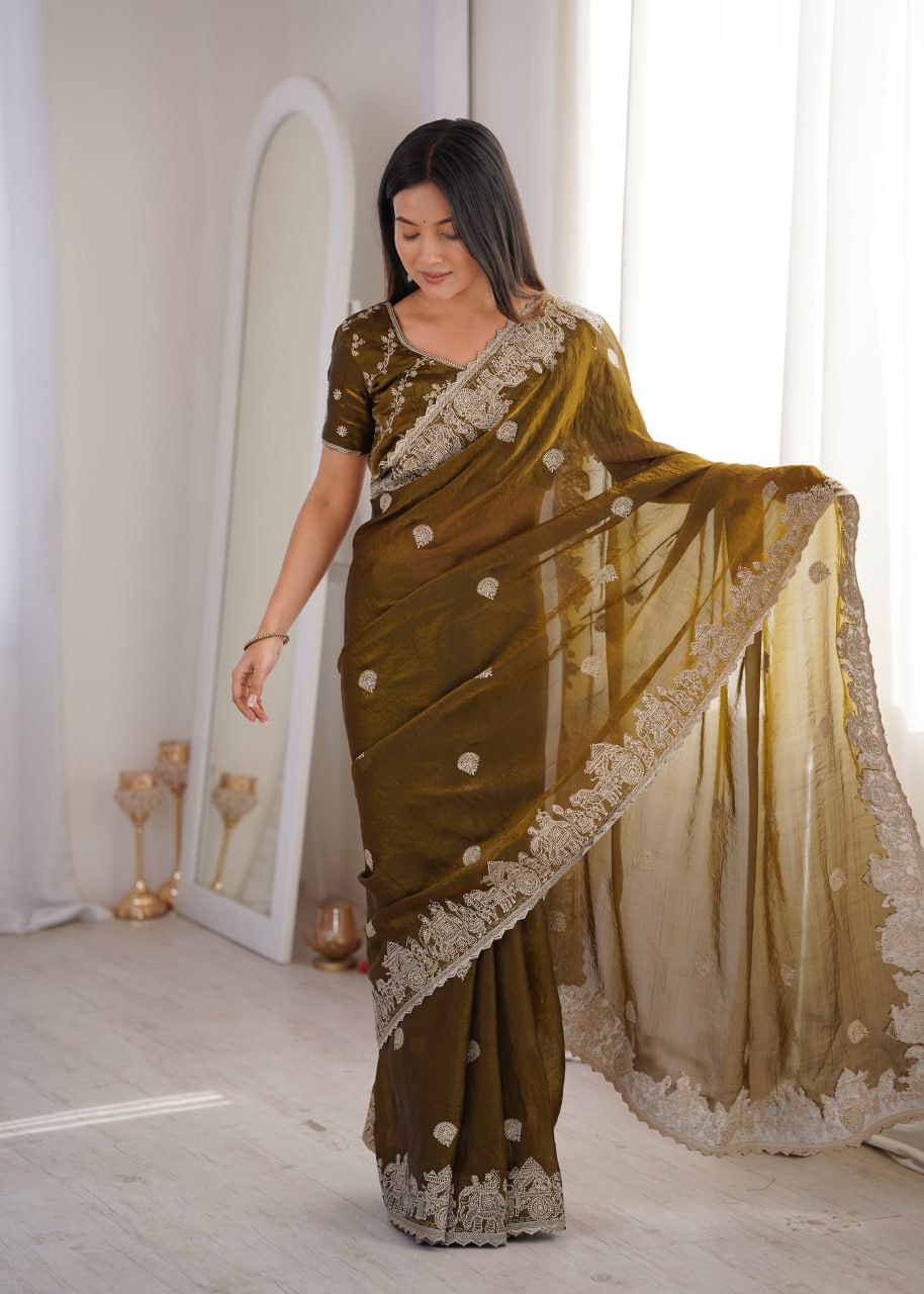Mehendi Designer Fendy Crush Saree ClothsVilla