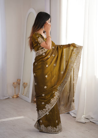 Mehendi Designer Fendy Crush Saree ClothsVilla